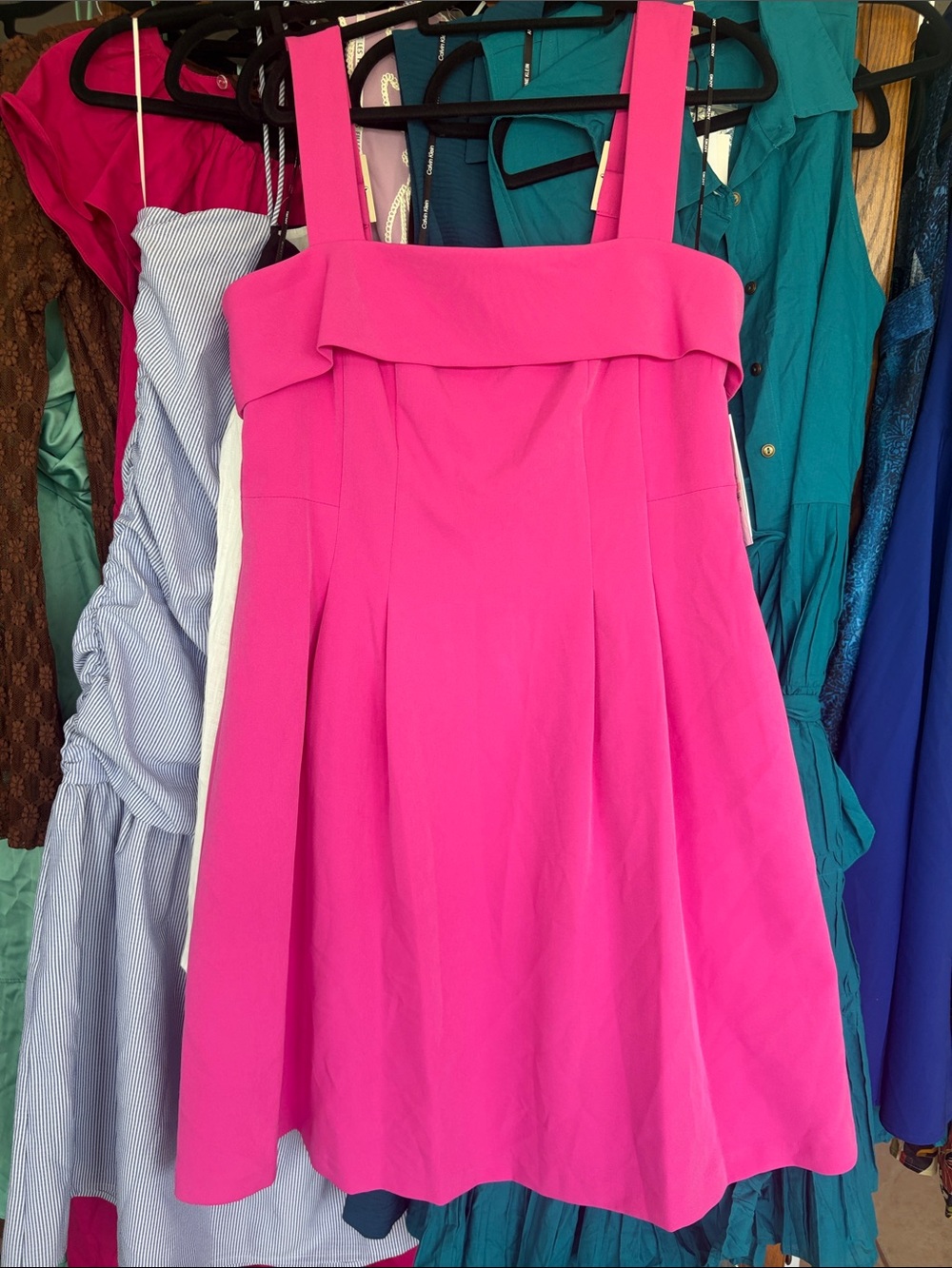 DKNY Fuchsia Square-Neck Mini Dress
